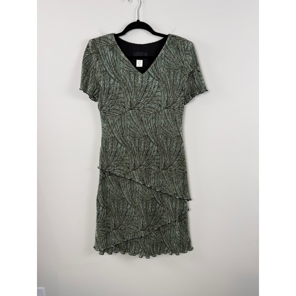 Connected Apparel Dress Green 8 Abstract Leaf Tiered Ruffle Sheath Y2K Boho